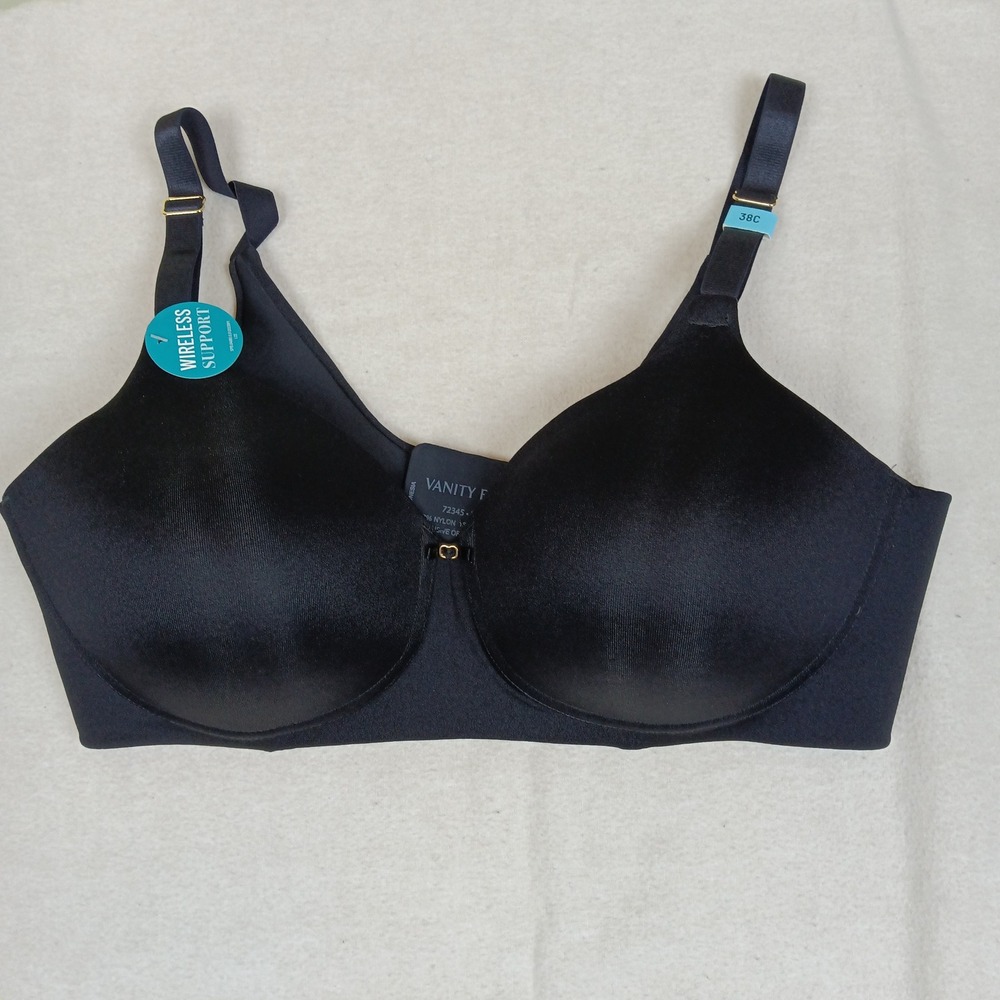 Vanity Fair Womens Black Wireless Support Bra 72345 Full Coverage 38C NWT